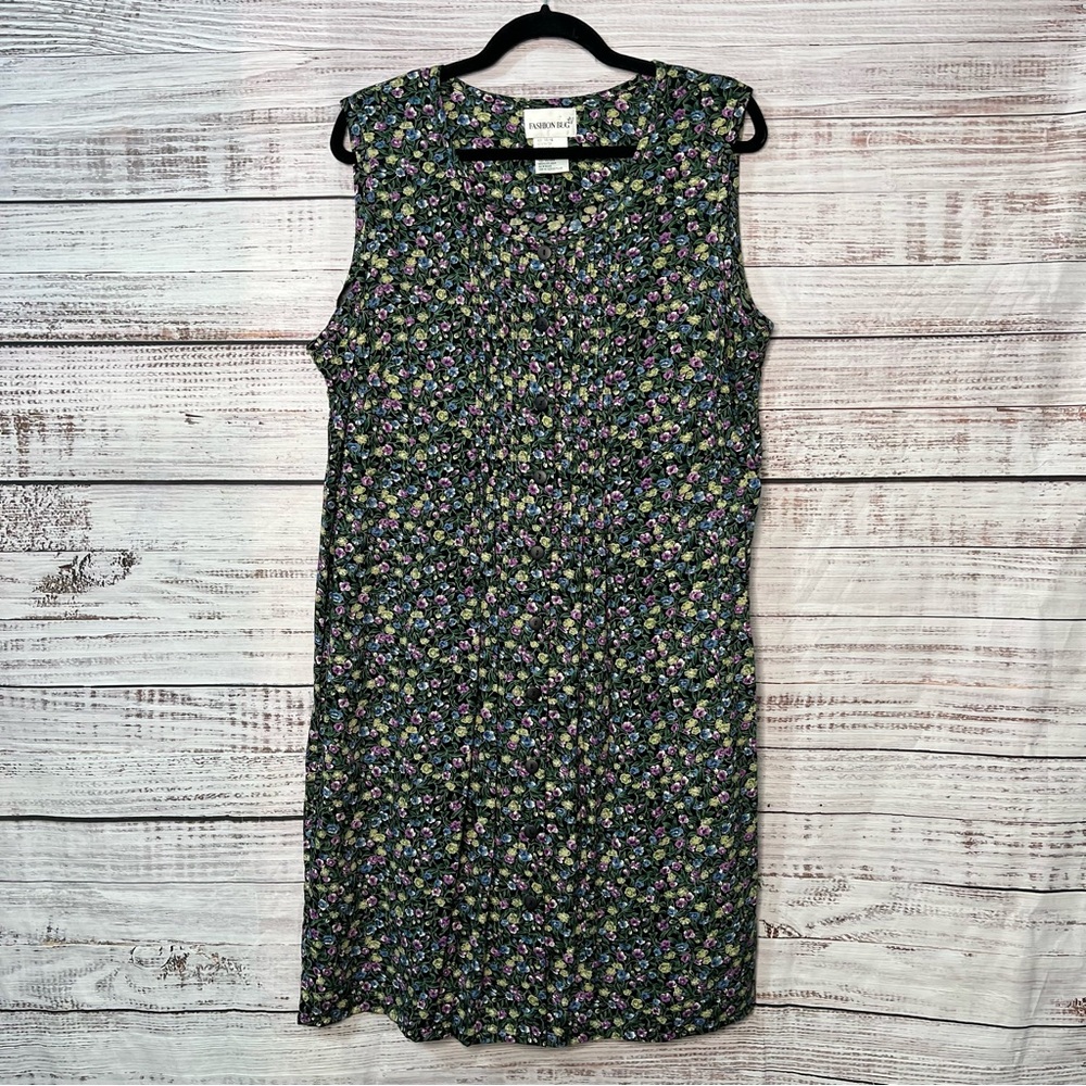 Vintage 90s Fashion Bug 14/16 1X Rayon Floral Dress Sleeveless Button Down Y2K - Picture 9 of 9
